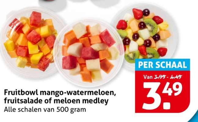 Fruitbowl mango-watermeloen, fruitsalade of meloen medley