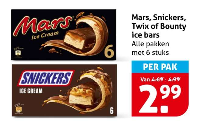 Mars, Snickers, Twix of Bounty ice bars