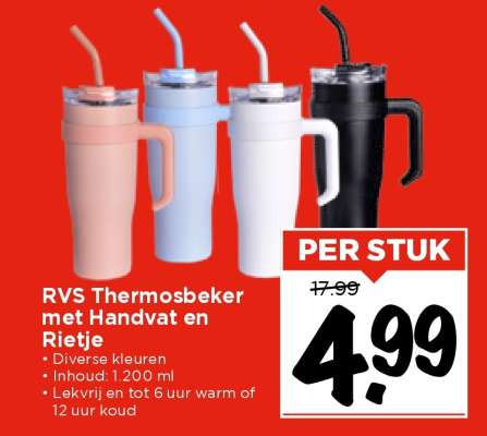 RVS Thermosbeker met Handvat en Rietje