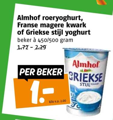 Almhof roeryoghurt, Franse magere kwark of Griekse stijl yoghurt