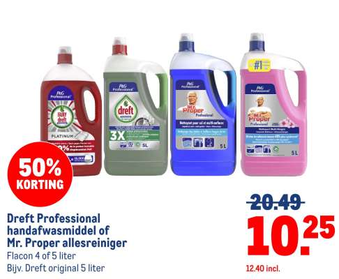 Dreft Professional handafwasmiddel of Mr. Proper allesreiniger