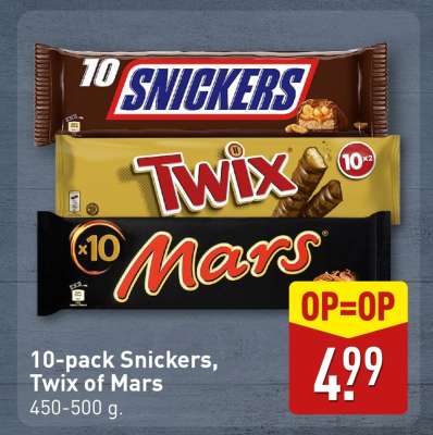 10-pack Snickers, Twix or Mars