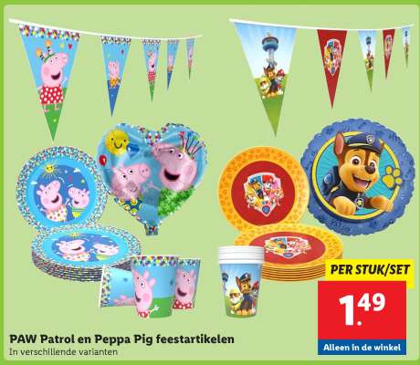 PAW Patrol en Peppa Pig feestartikelen