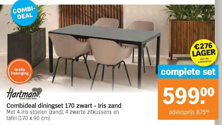 Combideal diningset 170 zwart - Iris zand