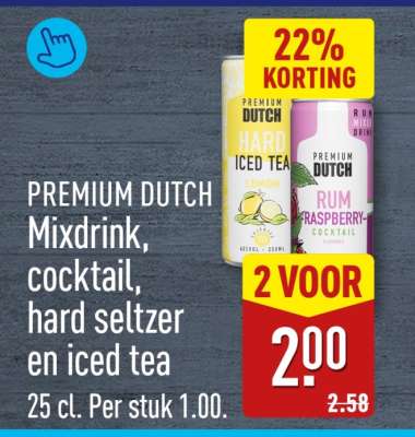 PREMIUM DUTCH Mixdrink, cocktail, hard seltzer en iced tea