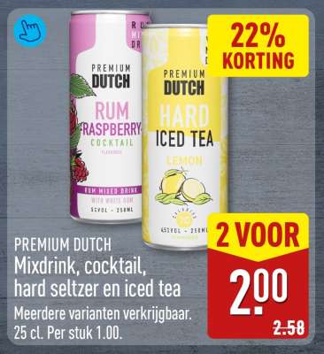 PREMIUM DUTCH Mixdrink, cocktail, hard seltzer en iced tea