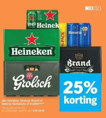 Heineken, Grolsch, Brand of Bavaria multipacks of kratten