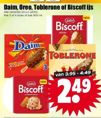 Daim, Oreo, Toblerone of Biscoff ijs