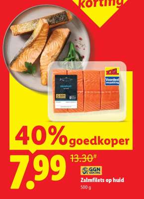 Zalmfilets op huid