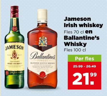 Jameson Irish whiskey en Ballantine’s Whisky