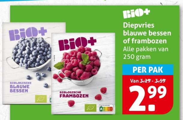 Bio+ Diepvries blauwe bessen of frambozen