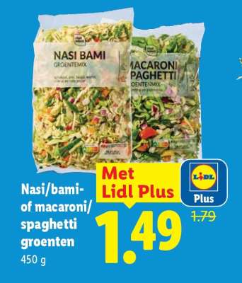 Nasi/bami of macaroni/spaghetti groenten