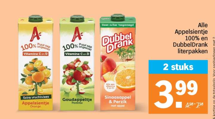 Alle Appelsientje 100% en DubbelDrank literpakken