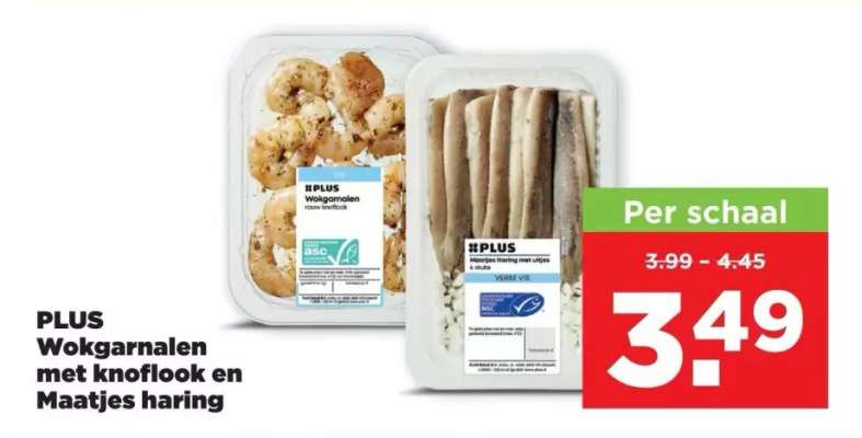 PLUS Wokgarnalen met knoflook en Maatjes haring