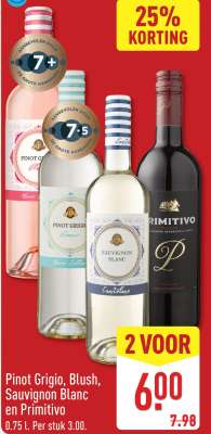 Pinot Grigio, Blush, Sauvignon Blanc en Primitivo